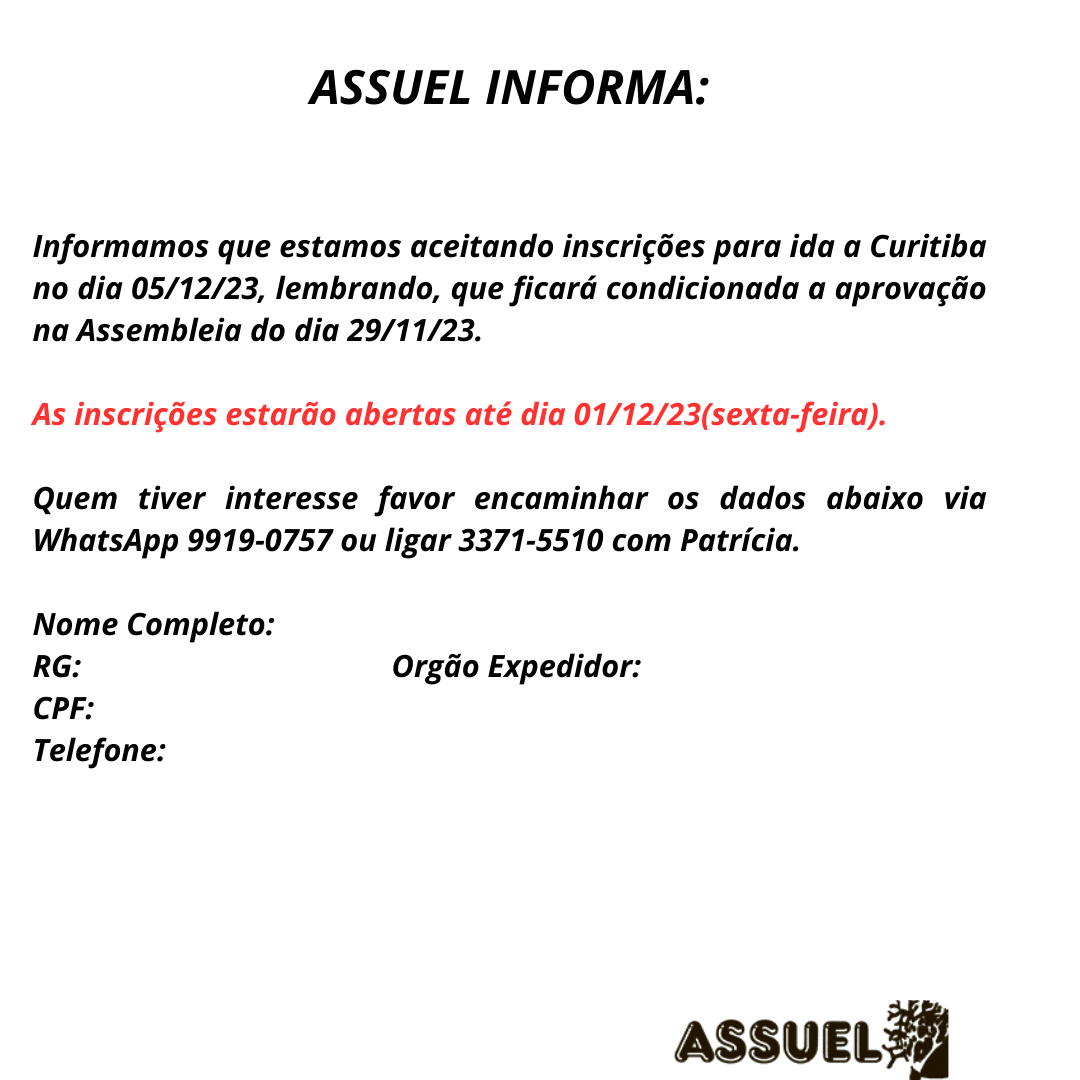 Inscrições abertas para Protesto em Curitiba no dia 05/12/23. 